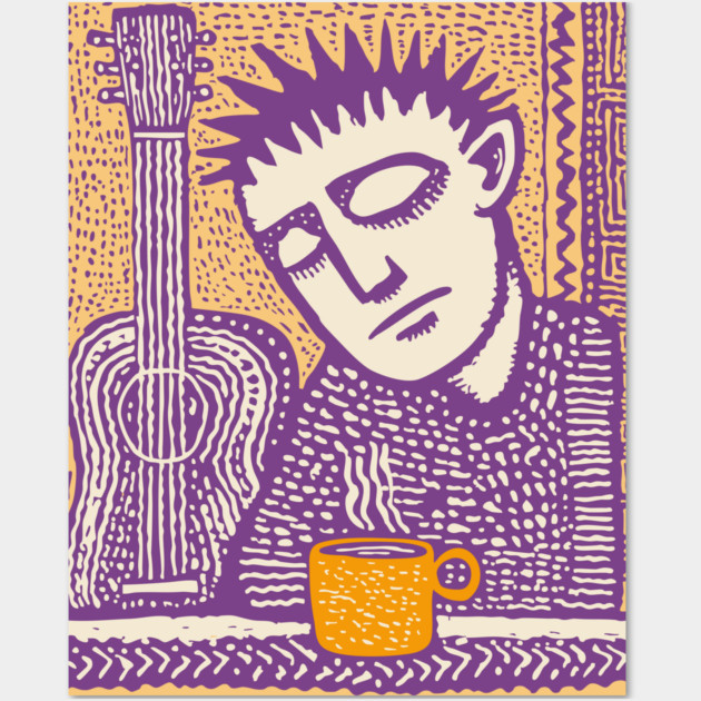 Melancholy Musician - The Guitar and Coffee Blues Wall Art by TuncGK