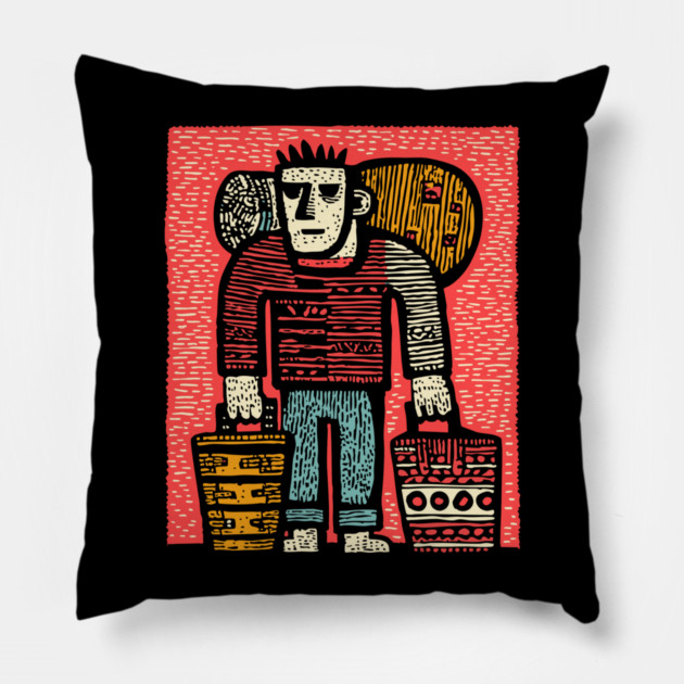 The Wanderer - A Modern Hobo's Journey Pillow by TuncGK