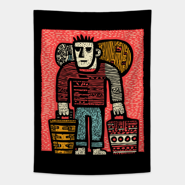 The Wanderer - A Modern Hobo's Journey Tapestry by TuncGK