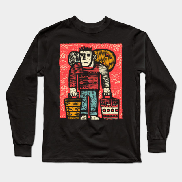 The Wanderer - A Modern Hobo's Journey Long Sleeve T-Shirt by TuncGK