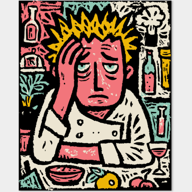 Frustrated Chef Life - The Agony of the Kitchen Wall Art by TuncGK