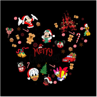 Mickey Head Christmas Character Collage Posters and Art
