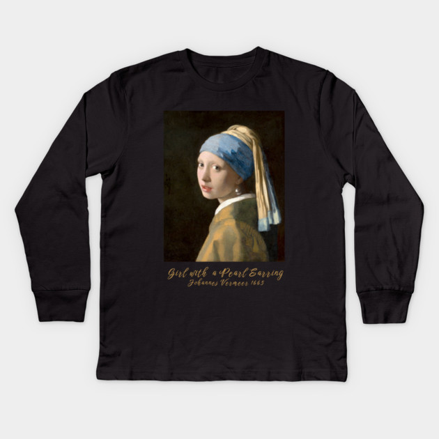 Classic Art Sweatshirt, Girl with a Pearl Earring Sweatshirt, Vintage Art Design, Unique Gift Sweatshirt, International Women's Day 8 March Kids Long Sleeve T-Shirt by Art2Wear