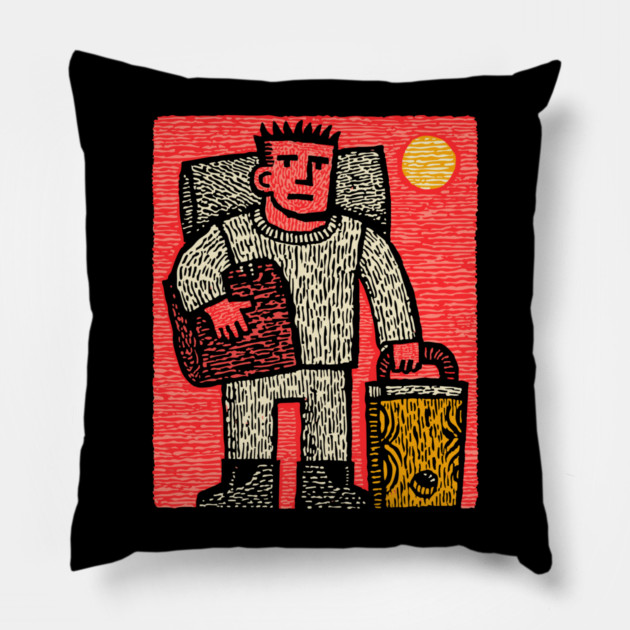 Veteran's Homecoming - The Weary Soldier's Return Pillow by TuncGK