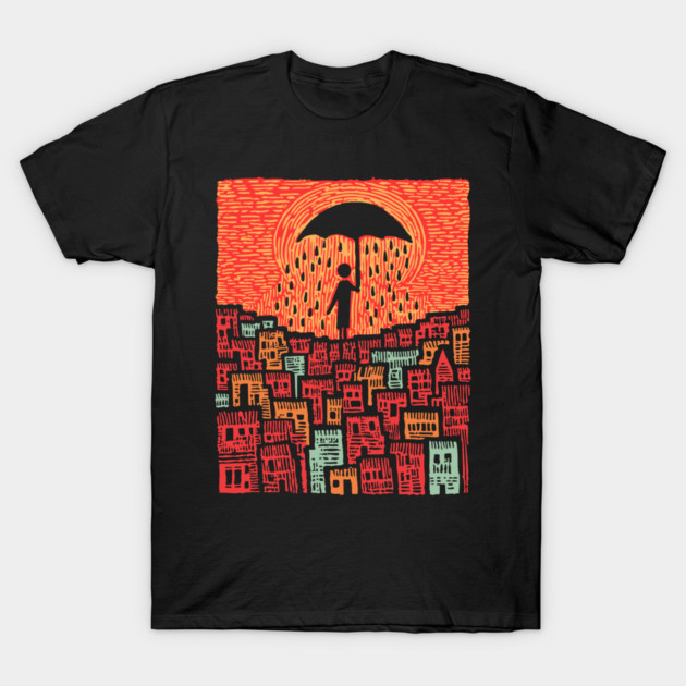 Melancholy Cityscape - A Shelter From the Rain T-Shirt by TuncGK