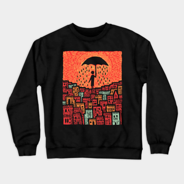 Melancholy Cityscape - A Shelter From the Rain Crewneck Sweatshirt by TuncGK