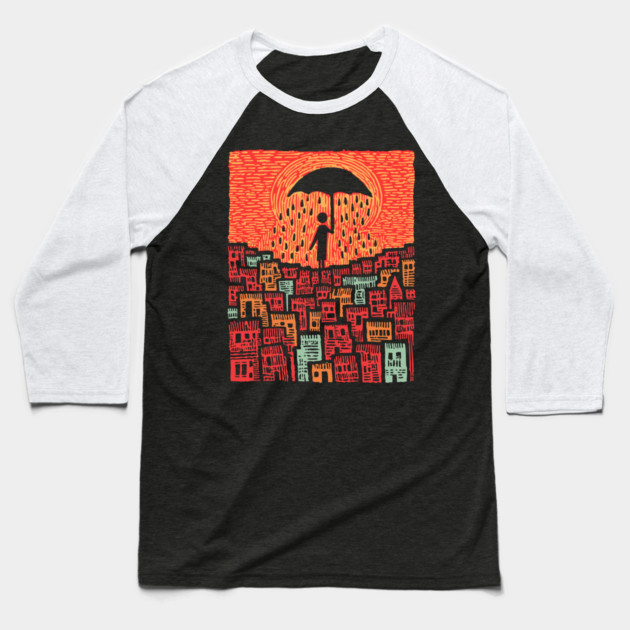 Melancholy Cityscape - A Shelter From the Rain Baseball T-Shirt by TuncGK