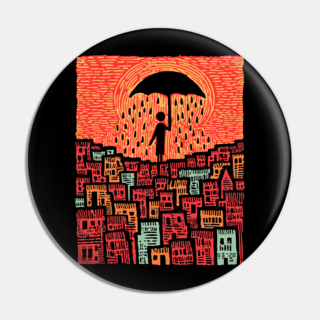 Melancholy Cityscape - A Shelter From the Rain Pin by TuncGK