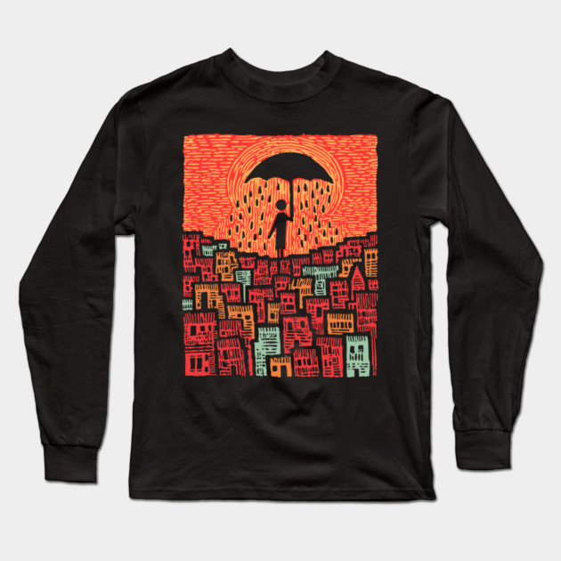 Melancholy Cityscape - A Shelter From the Rain Long Sleeve T-Shirt by TuncGK