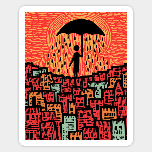 Melancholy Cityscape - A Shelter From the Rain Magnet by TuncGK