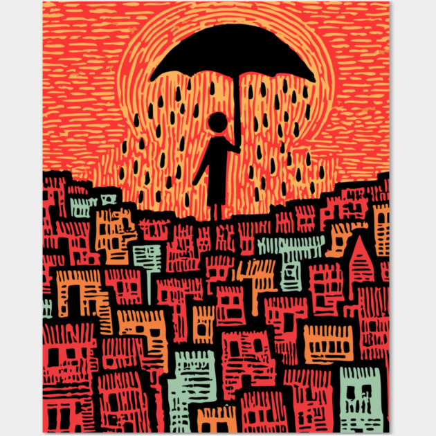 Melancholy Cityscape - A Shelter From the Rain Wall Art by TuncGK