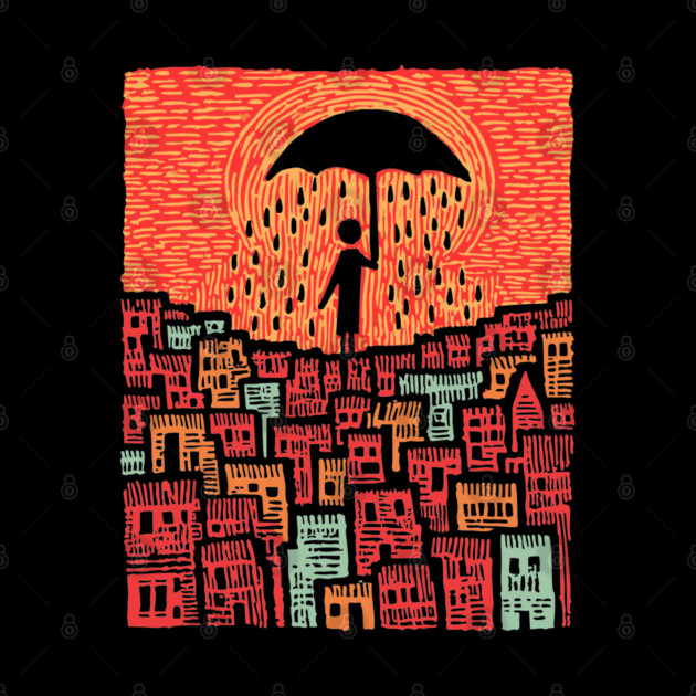 Melancholy Cityscape - A Shelter From the Rain by TuncGK