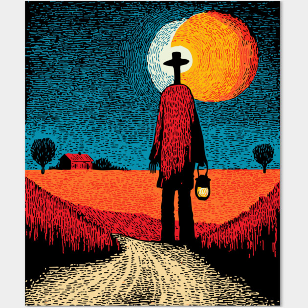 Folk Art Farmer - The Long Walk Home Wall Art by TuncGK