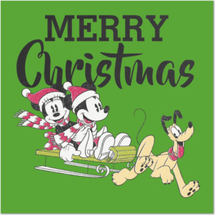 Mickey and Pluto Winter Sled Merry Christmas Posters and Art