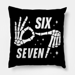 SIX SEVEN Skeleton Hands Meme - Funny Gen Alpha Slang Trend - Slang 6 7 Trending Meme Pillow