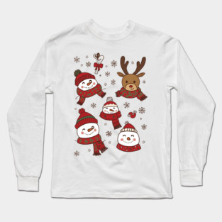 Cozy Snowman & Reindeer Winter Fun Long Sleeve T-Shirt