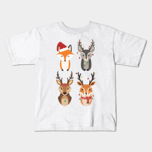 Cozy Fox & Reindeer Christmas Quartet Kids T-Shirt