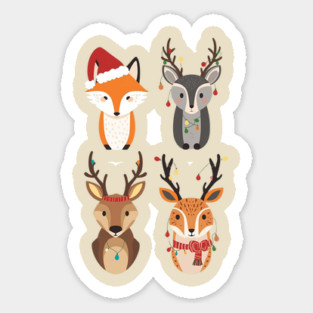 Cozy Fox & Reindeer Christmas Quartet Sticker