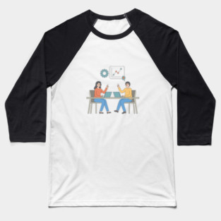 Business Meeting and Data Analysis - Team Collaboration of Minimalist Flat Vector Illustration Baseball T-Shirt