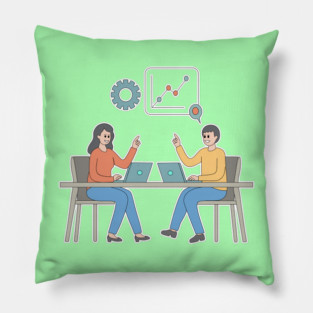 Business Meeting and Data Analysis - Team Collaboration of Minimalist Flat Vector Illustration Pillow