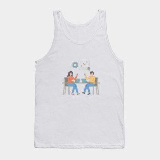 Business Meeting and Data Analysis - Team Collaboration of Minimalist Flat Vector Illustration Tank Top