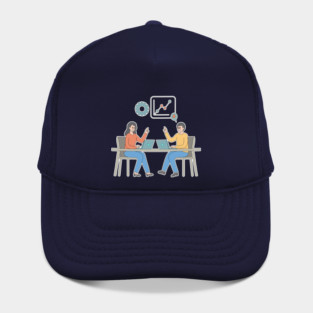 Business Meeting and Data Analysis - Team Collaboration of Minimalist Flat Vector Illustration Hat