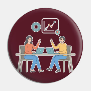Business Meeting and Data Analysis - Team Collaboration of Minimalist Flat Vector Illustration Pin