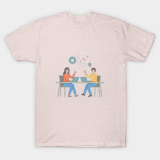 Business Meeting and Data Analysis - Team Collaboration of Minimalist Flat Vector Illustration T-Shirt