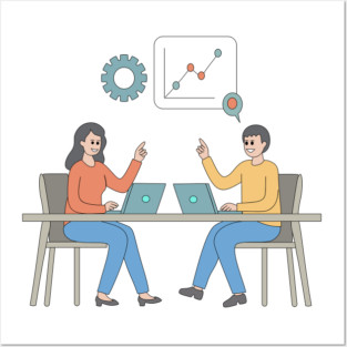 Business Meeting and Data Analysis - Team Collaboration of Minimalist Flat Vector Illustration Posters and Art