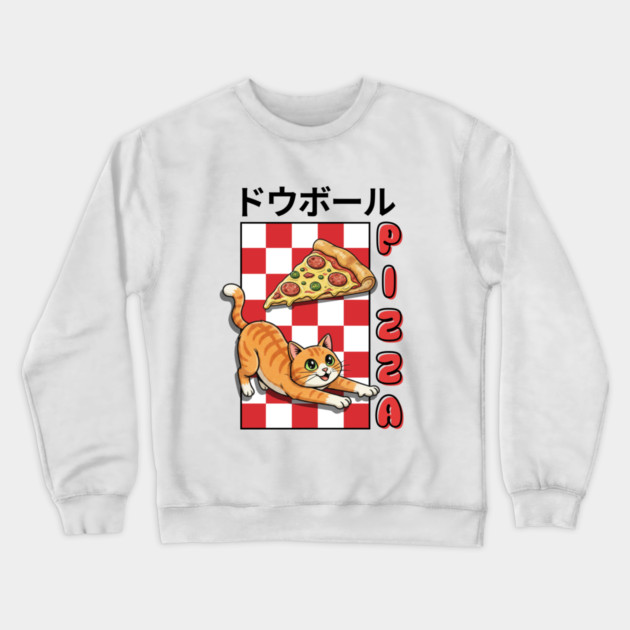 Kanji Pizza Kitty Crewneck Sweatshirt by Zachary's Store 3