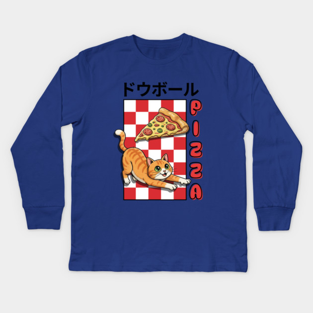 Kanji Pizza Kitty Kids Long Sleeve T-Shirt by Zachary's Store 3