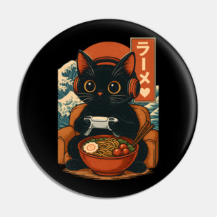 Cute Kawaii Gamer Cat Funny Ramen Japanese Cat Gaming Pin