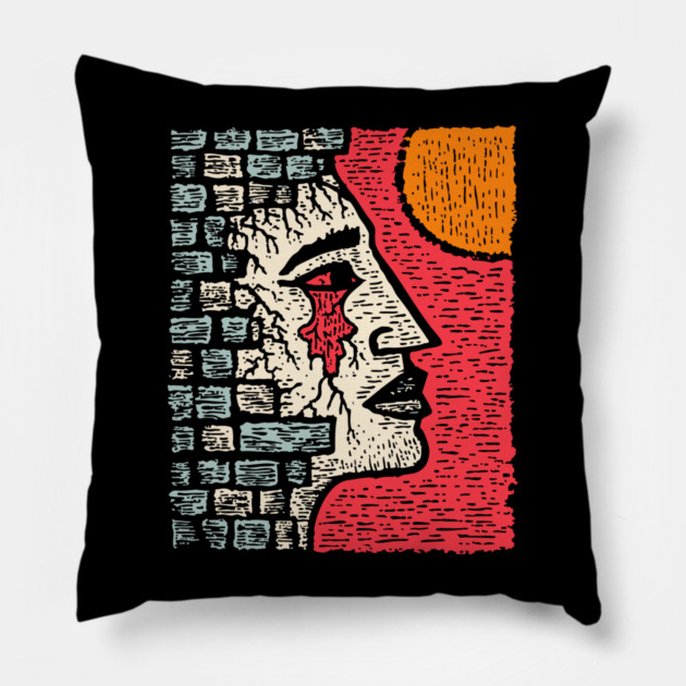 Surreal Grief - The Weeping Walls of Sorrow Pillow by TuncGK