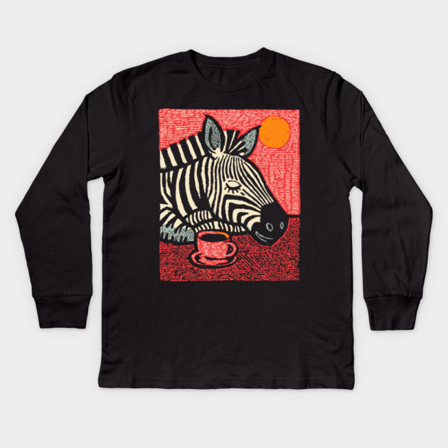 Whimsical Zebra - A Cozy Coffee Nap Kids Long Sleeve T-Shirt by TuncGK