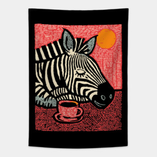 Whimsical Zebra - A Cozy Coffee Nap Tapestry