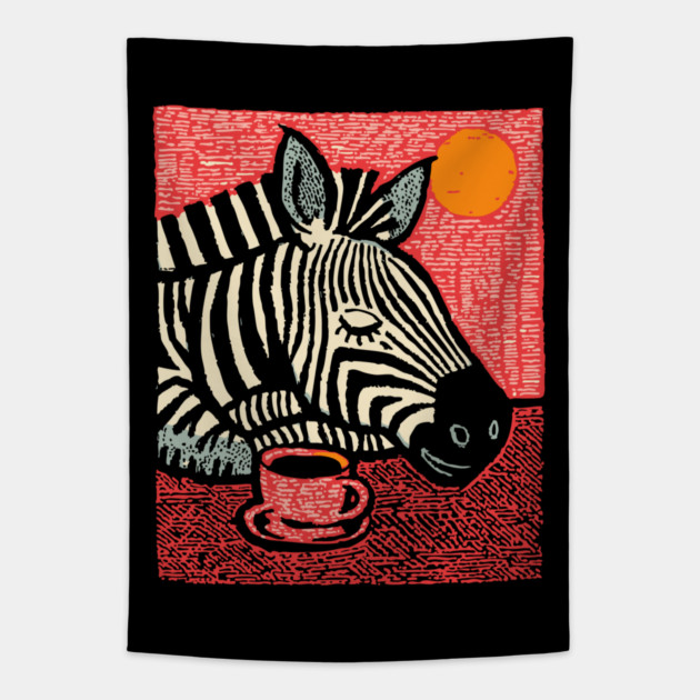 Whimsical Zebra - A Cozy Coffee Nap Tapestry by TuncGK