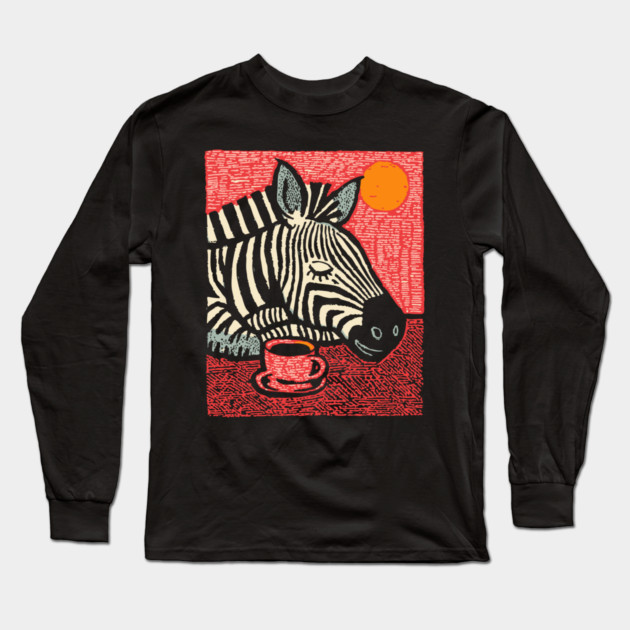 Whimsical Zebra - A Cozy Coffee Nap Long Sleeve T-Shirt by TuncGK