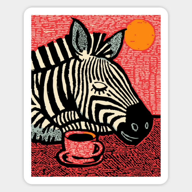 Whimsical Zebra - A Cozy Coffee Nap Magnet by TuncGK