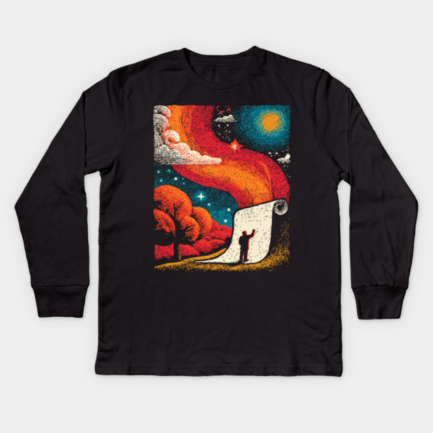 The Cosmic Scroll - Unrolling the Universe Kids Long Sleeve T-Shirt by TuncGK