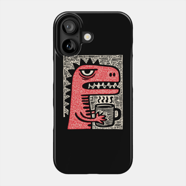 Absurdist Humor - The T-Rex Morning Coffee Phone Case by TuncGK