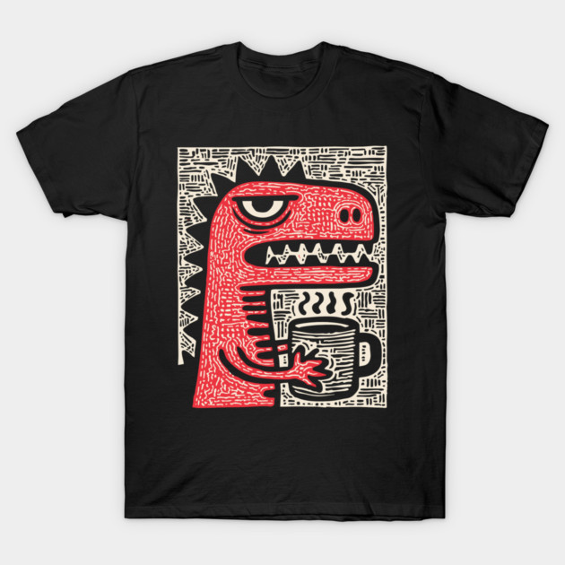 Absurdist Humor - The T-Rex Morning Coffee T-Shirt by TuncGK