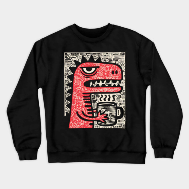 Absurdist Humor - The T-Rex Morning Coffee Crewneck Sweatshirt by TuncGK