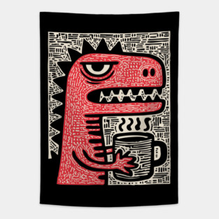Absurdist Humor - The T-Rex Morning Coffee Tapestry