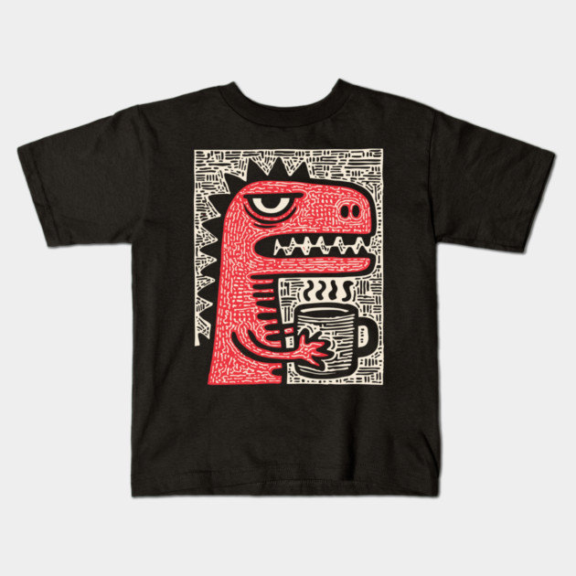 Absurdist Humor - The T-Rex Morning Coffee Kids T-Shirt by TuncGK