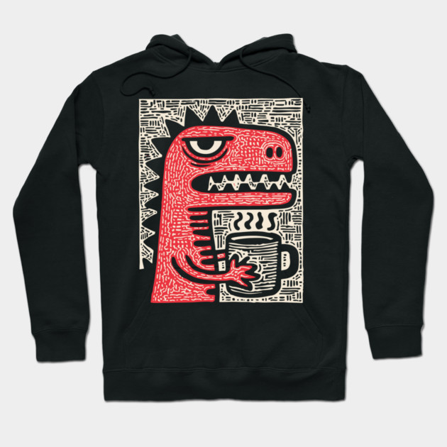 Absurdist Humor - The T-Rex Morning Coffee Hoodie by TuncGK