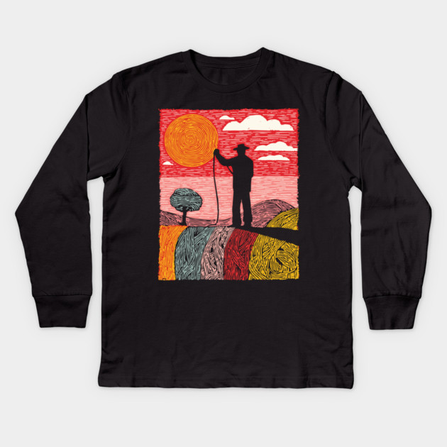 The Cosmic Shepherd - Taming the Yarn of the Universe Kids Long Sleeve T-Shirt by TuncGK
