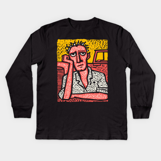 The Weary Farmer - A Portrait of Rural Burnout Kids Long Sleeve T-Shirt by TuncGK