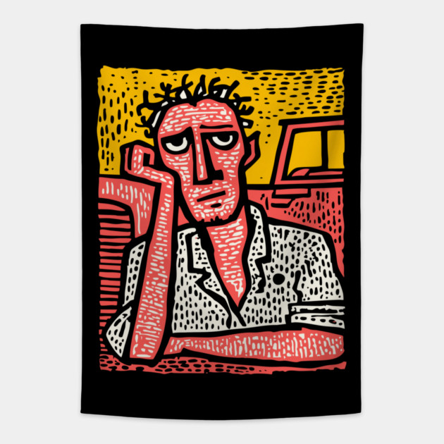 The Weary Farmer - A Portrait of Rural Burnout Tapestry by TuncGK