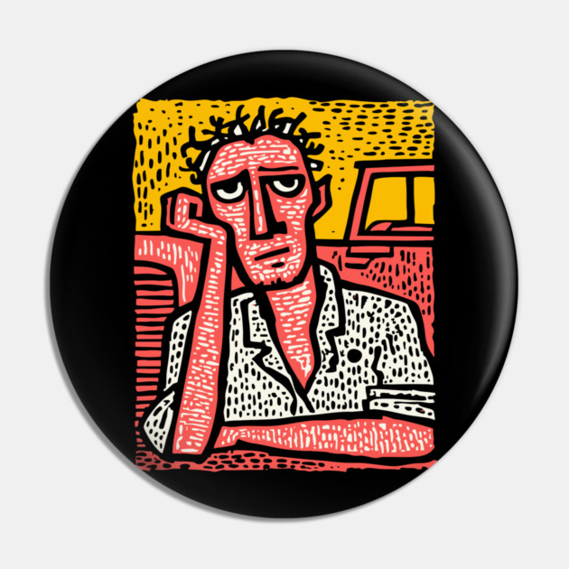 The Weary Farmer - A Portrait of Rural Burnout Pin by TuncGK