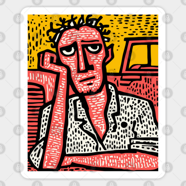 The Weary Farmer - A Portrait of Rural Burnout Sticker by TuncGK